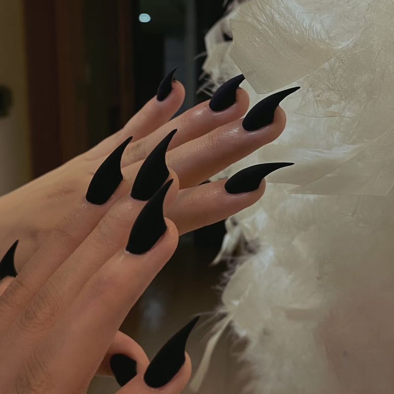 Rc Handmade Finished Nail Art Press-On Nails Short Dragon Claw Nails Animal Nails Cat Claw Classic Matte Black