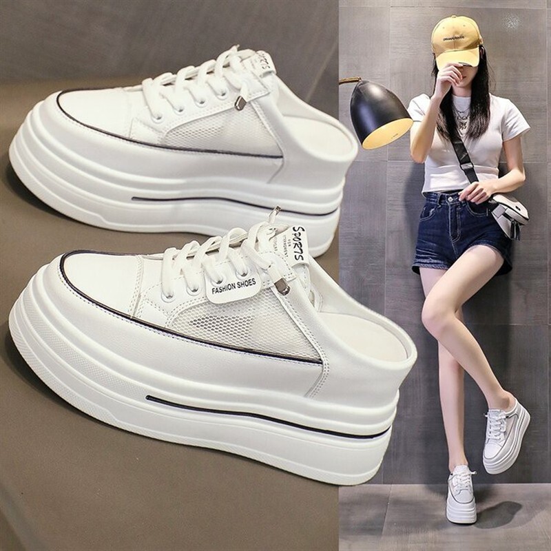 Women's Closed-Toe Half Slippers 2026 Spring/Summer New Thick-Soled Platform Backless Hollow Mesh Slip-On Height-Increasing White Shoes Women's Closed-Toe Half Slippers 2026 Spring/Summer New Thick-Soled Platform Backless Hollow Mesh Slip-On Height-Increasing White Shoes