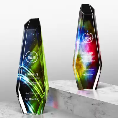 Top of the iceberg creative crystal trophy custom transparent glass lettering excellent staff Company Annual Award prize