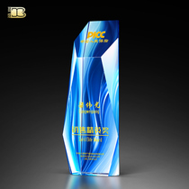 100 Dazzling Creativity Dazzling Crystal Trophy Custom Blue Flame Color Print Medal Set For Excellent Employees Free Lettering