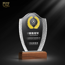 High-grade engraved crystal trophy custom creative gold silver and bronze medals customized solid wood trophy New Pattern Commemorative Plaque
