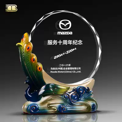 Ceramic creative crystal trophy custom thanks card commemorative medal custom Peacock round authorized franchise card lettering