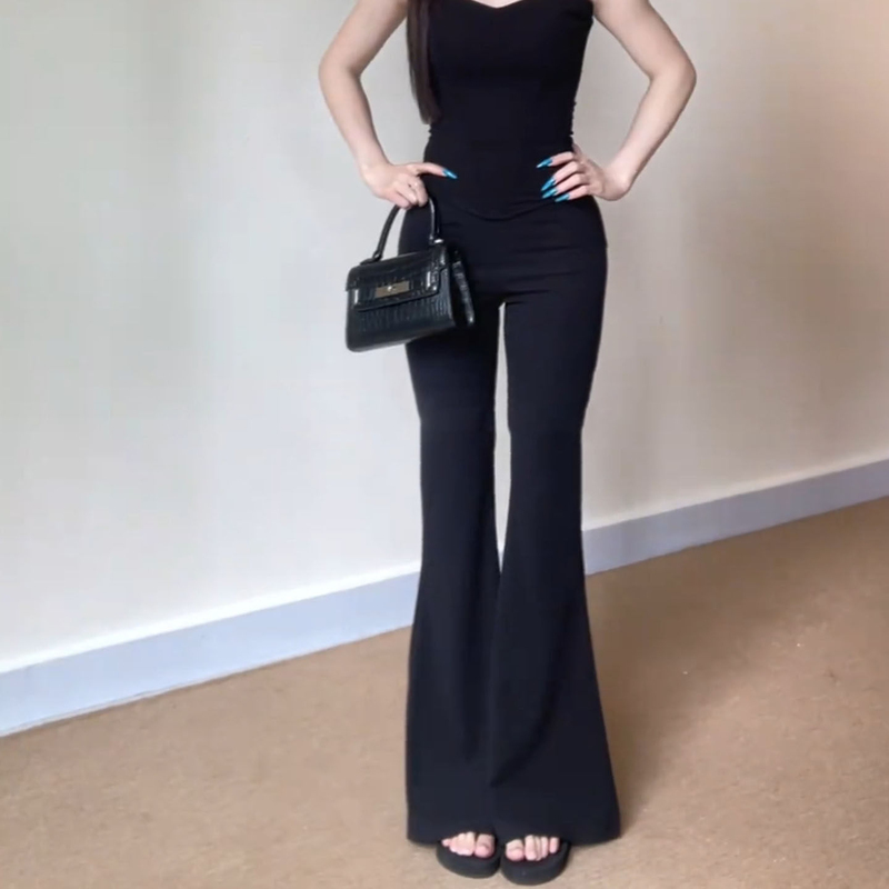 Black Stylish High-Waisted Stretchy Slim-Fit Flared Pants for Women, Summer 2026 New Style, Slimming, Workwear, Floor-Length Casual Pants