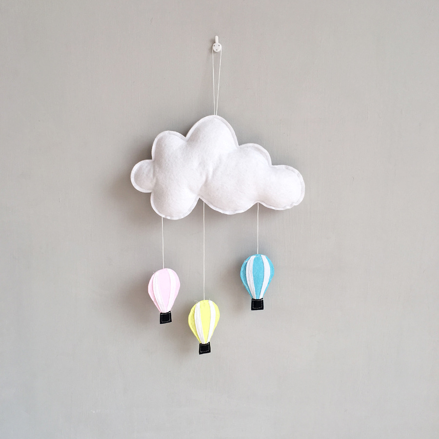 Nordic Ins Wind Cloud Hot Air Balloon Hanging Accessories Children Room Decoration Arrangement Felt Cloth Rainbow Rain Drop Wall Decoration Wall Decoration