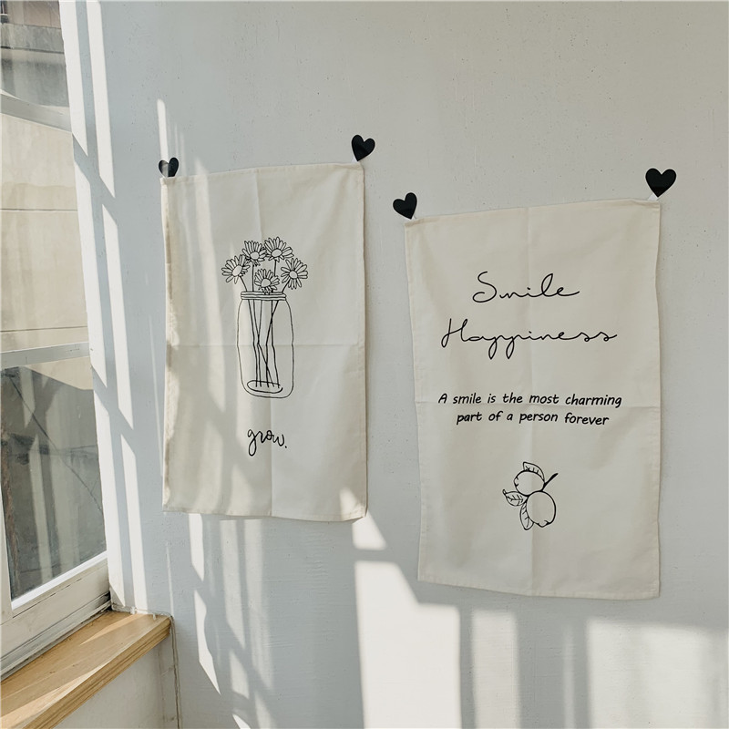 ins retro hand-painted small daisy decoration hanging cloth studio brief wall background cloth folk hangover wall decoration tapestry-Taobao