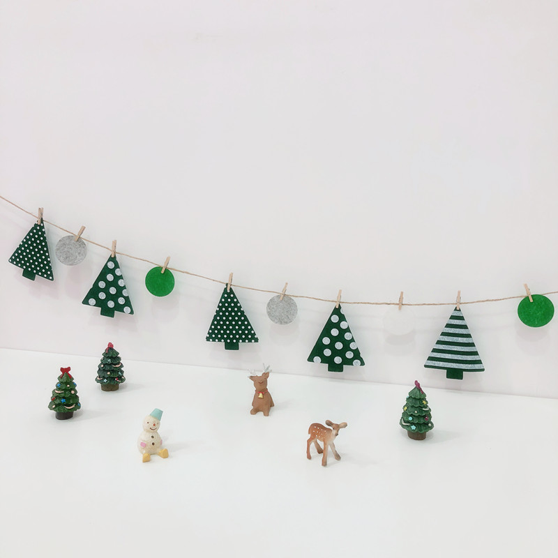 ins Nordic Wind Christmas clips Colorful Flags Felt Cloth Mall Shop Supermarket Christmas Scene Arrangement Hanging Flags
