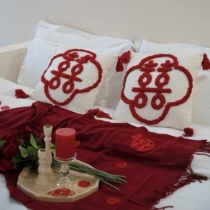 FOMODAY flocking happy words Pillow Ins Wind Sofa Cushions Living-room Wedding Wedding House Arrangement Decoration Suit