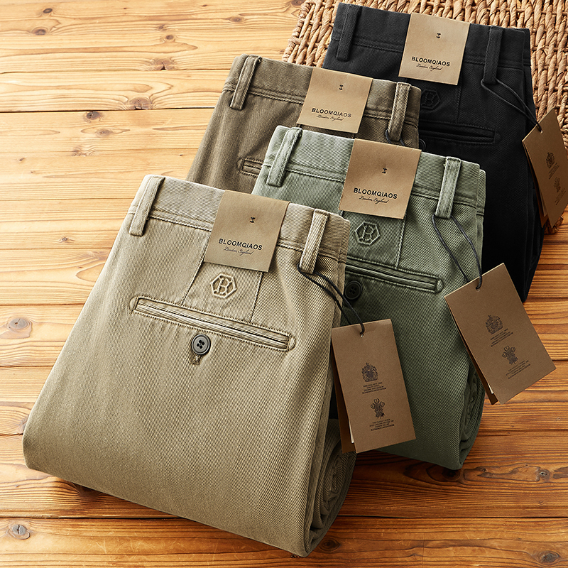 High-End Imported Heavy Combed Cotton Twill American-Style Trousers, Thick Autumn and Winter Vintage Men's Loose Straight-Leg Casual Pants