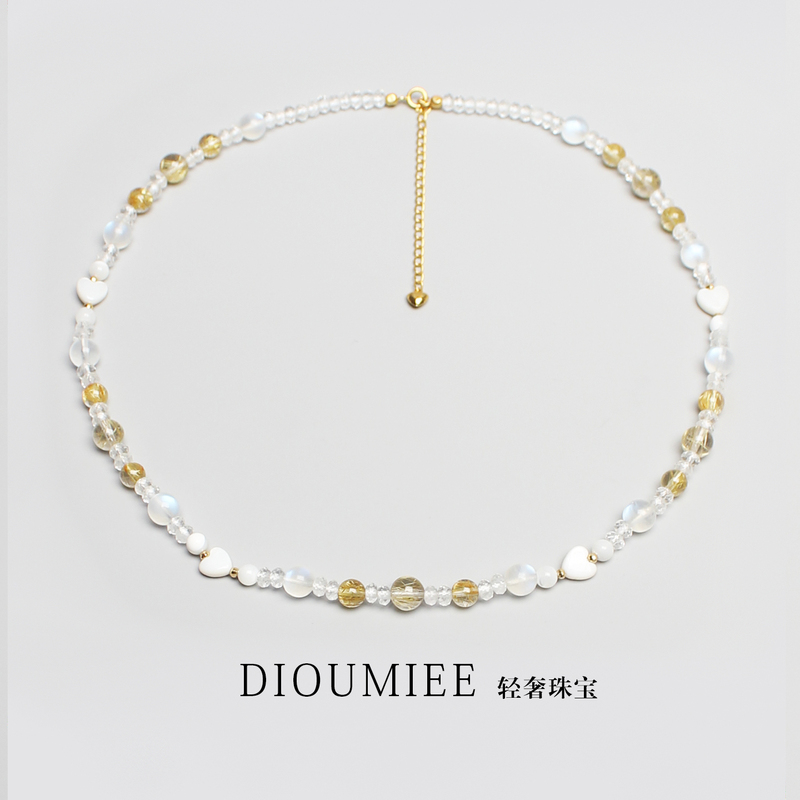 Chinese Style Natural Hetian White Jade Necklace White Crystal Beaded Clavicle Chain 18K Unisex Non-Fading