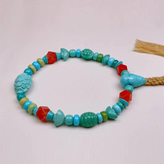 Украшения на руку 原矿保真绿松石手链富甲元宝铃铛三通隔珠隔片飞碟南红玉化手串