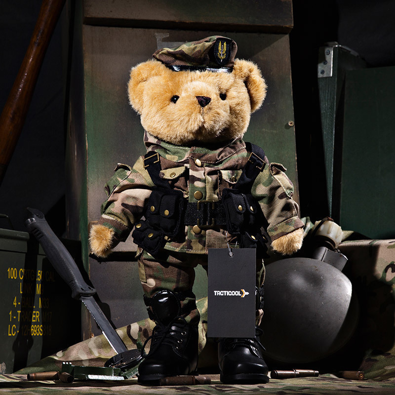 Iron blood titanium cool military uniform bear-SASR military fan doll Plush doll Cute children's toys Military Fan Birthday gift
