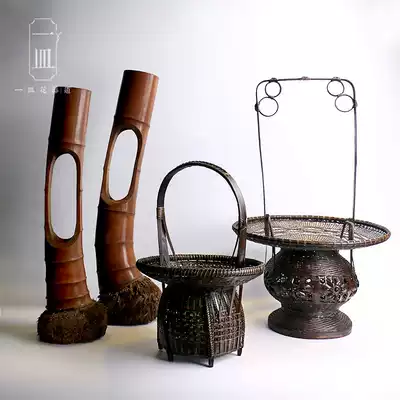 Chinese floral flower basket bamboo basket flower arrangement bamboo tube bamboo tube Longsheng basket Chinese basket palace lantern basket Bamboo Bamboo Bamboo Bamboo Zen basket