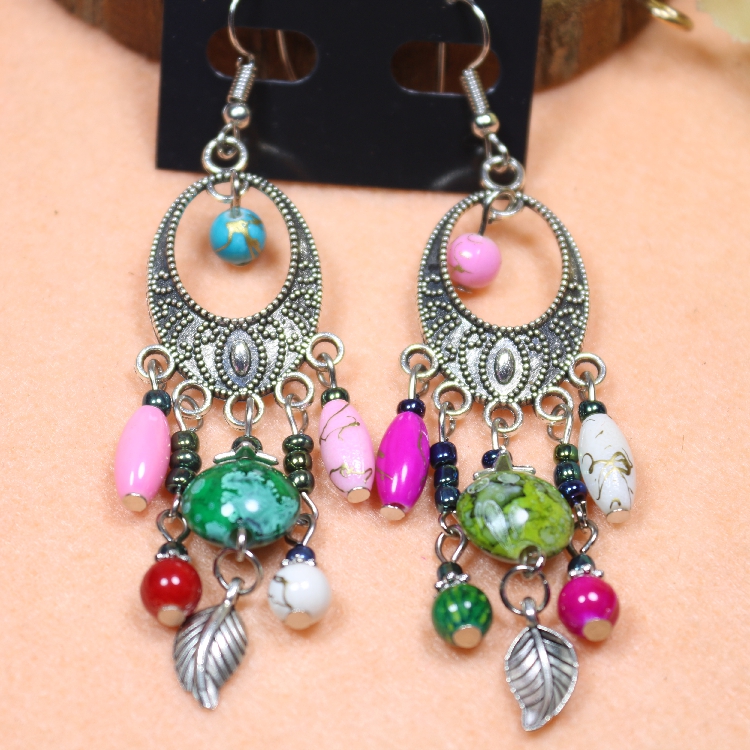 Vintage Bohemian Bronze Earrings Ethnic Style Leaf Long Tassel Earrings Earrings Women - Taobao