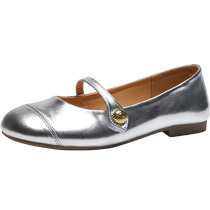 Silver Mary Jane shoes for women 2024 new summer genuine leather soft sole small fragrance style ballet shoes flat French style shoes