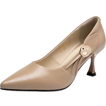 High heels womens stiletto heels 2024 summer new style genuine leather soft sole commuting French pointed toe shallow mouth with skirt temperament single shoes