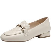 ZHR single shoes for women 2024 new spring and autumn thick heel British style small leather shoes one-leg summer loafers for women