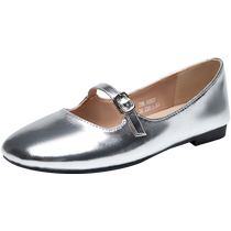 ZHR French silver shoes for women 2024 new summer leather ballet flat small leather shoes Mary Jane womens shoes