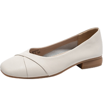 Genuine leather shoes for women 2024 new spring French style shallow mouth flat bottom one-legged small fragrant style soft sole thick heel sandals