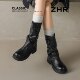 Zhr Thick-Soled Knight Boots for Women 2025 New Autumn and Winter Retro Pleated Belt Buckle Mid-Calf Boots Western Cowboy Long Boots