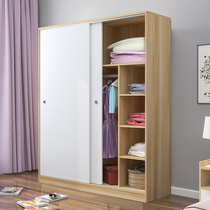 Wardrobe simple modern economical assembly bedroom sliding door solid wood plate cabinet children wooden dormitory wardrobe