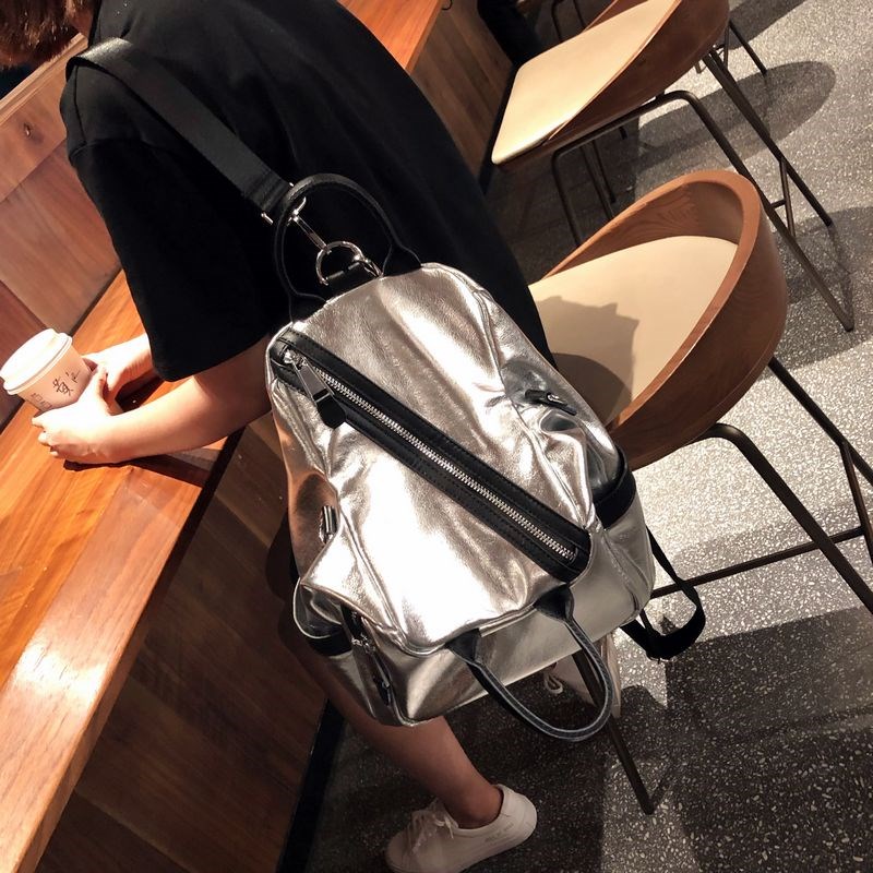 Hong Kong Tide Card Genuine Leather Lady Double Shoulder Bag Han Version 100 Hitch Bull Leather Multipurpose Bag Silver Travel Bag