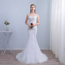 Fishtail Wedding Dresses 2021 New White Trailing Princess Dream Bridal Tropes for Breasted Minimalist Han Style Outdoor Temperament