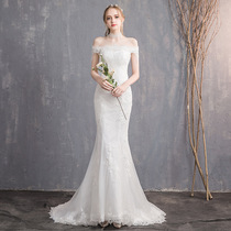 Fishtail Wedding Dress 2021 New Bridal Brief Line Shoulders Small Tug Tail Light Out of the Little Subspring Temperament Gown