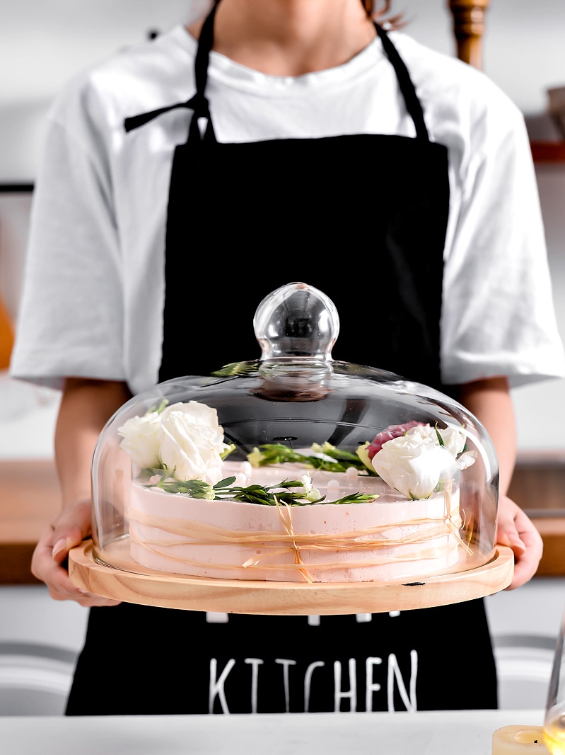 Rotating Wooded Cake Pan Glass Cover Snack Pan Pizza Pan Water Fruit Pan Dessert Tray of Dish Shelf Cake Racks