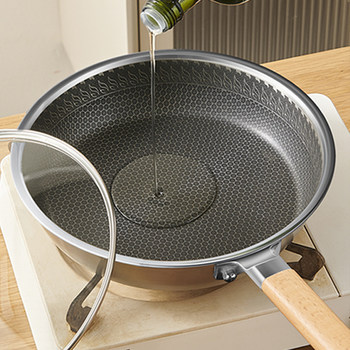 British Mingjue Thickened Stainless Steel Frying Pan, Household Non-Stick Frying Pan, Suitable for Gas and Induction Cookers