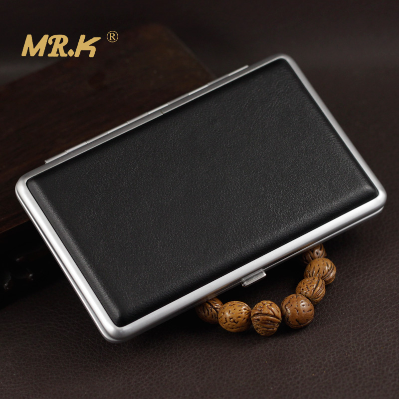 High-end male and female portable fine smoke special cigarette case 20 clothes ultra-thin black leather cigarette case boutique gift box dress