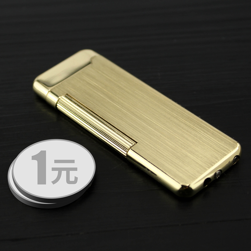 Hong Kong high-grade metal brushed men's lighter ultra-thin windproof inflatable personality pure copper grinding wheel lighter
