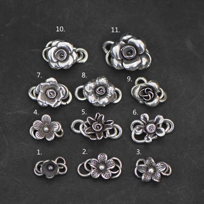 Yaojia) Thai handmade silver sterling silver DIY accessories buckle S buckle flower buckle KH01