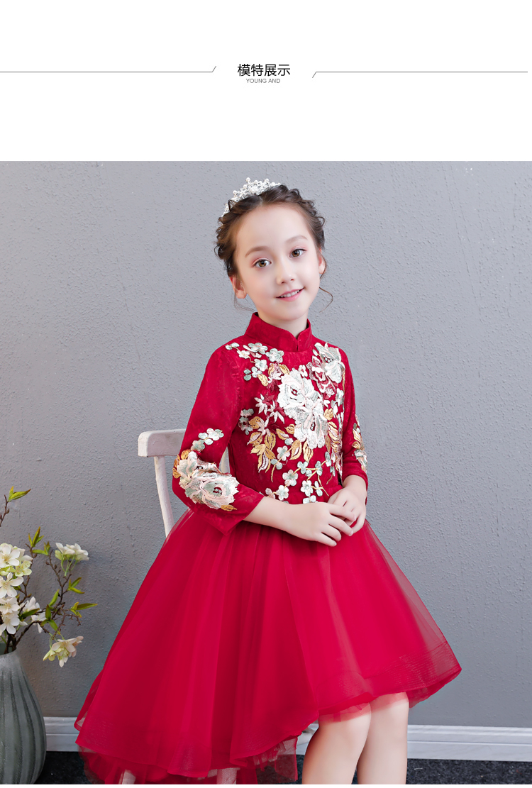 Cô gái chủ nhà buổi tối váy công chúa váy dài tay trẻ em váy cưới hoa cô gái sinh nhật trang phục piano mùa đông áo vest trẻ em