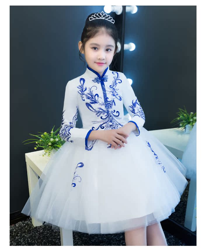 Trung Quốc phong cách catwalk dạ hội váy công chúa váy hoa cô gái chủ nhà mẫu trang phục cô gái đám cưới sợi mịn đồ bé trai