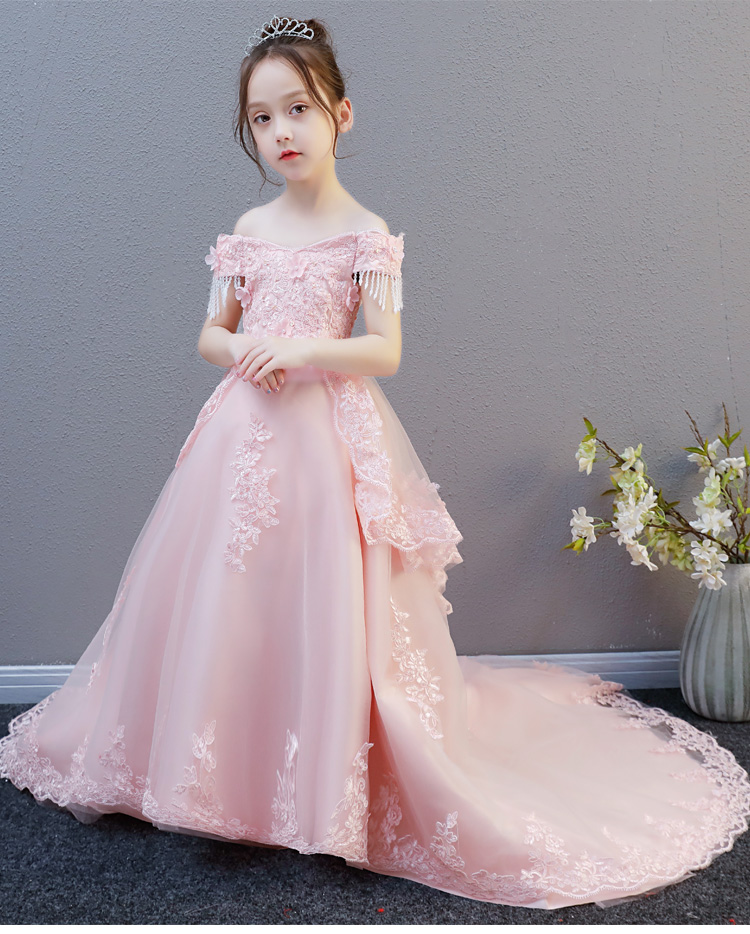 Trẻ em đám cưới poncho sợi trailing siêu dài hoa cô gái đàn piano trang phục cô gái sinh nhật buổi tối ăn mặc công chúa váy cao quý áo trẻ em