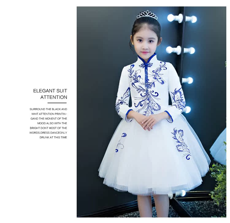 Trung Quốc phong cách catwalk dạ hội váy công chúa váy hoa cô gái chủ nhà mẫu trang phục cô gái đám cưới sợi mịn đồ bé trai