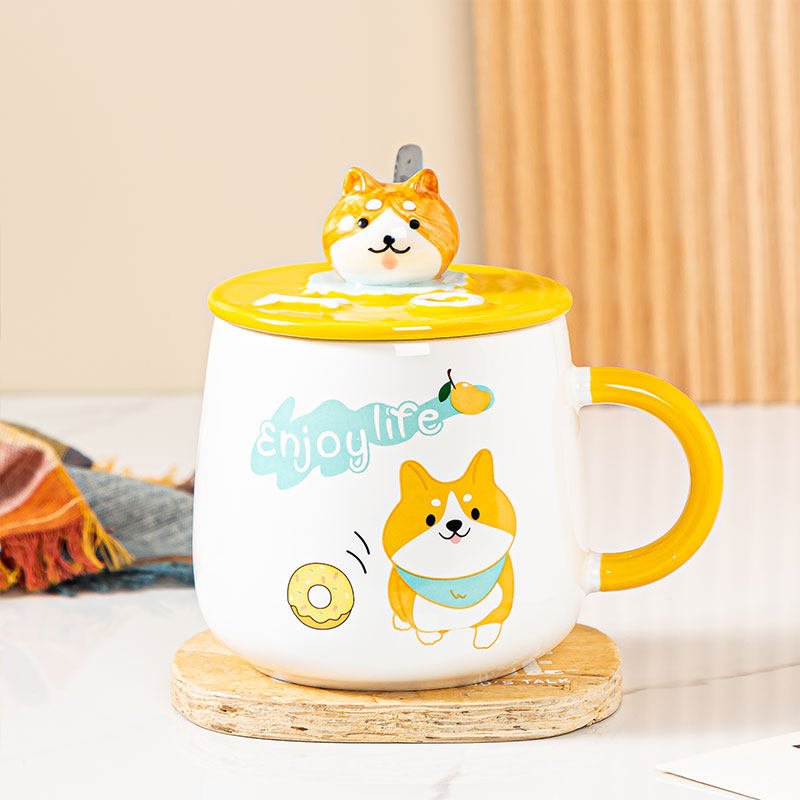 Super Cute Mug with Lid Spoon Ceramic Cup Girls Creative Home Office Creative Coffee Drinking Cup Boys