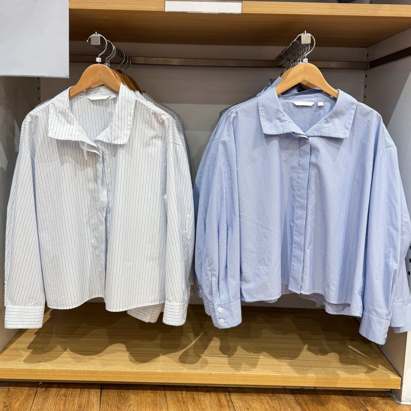 Cotton Stand-Up Collar Striped Shirt/Long-Sleeved Women's Collaborative Style Shirt/Air-Conditioning Shirt Top R489425/489451