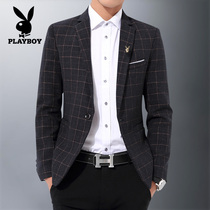 Playboy casual suit jacket mens self-cultivation Korean trend handsome plaid small suit mens business single West