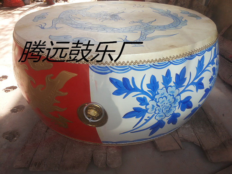 1 5 m Niu leather green flower porcelain gold dragon station people perform performance drum 1 2 m 1 m Double face war drum big drum