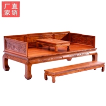 Old Chinese style Antique red pear color chicken wings Solid wood lattice grass Dragon and tiger feet Landscape Arhat bed Tatami shelf bed