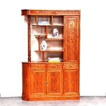 Old elm Chinese style Ming and Qing antique solid wood safflower pear color dragon pillar porch cabinet hall partition shoe cabinet feng shui screen