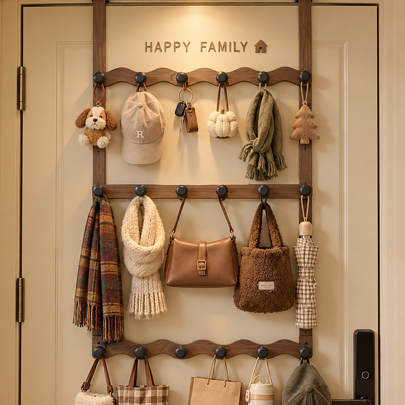 Over-The-Door Hook, No-Drill Clothes Rack, Coat Rack, Over-The-Door Extended Row of Hooks for Hanging Clothes, Bags, Hats