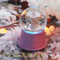 Rose merry-go-round music box crystal ball music box color lamp to send girl princess birthday Chinese Valentines Day gift couple
