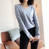 Box tshirt summer with high quality silkworm silk cotton basic long sleeve teeV neck collar 0825B1