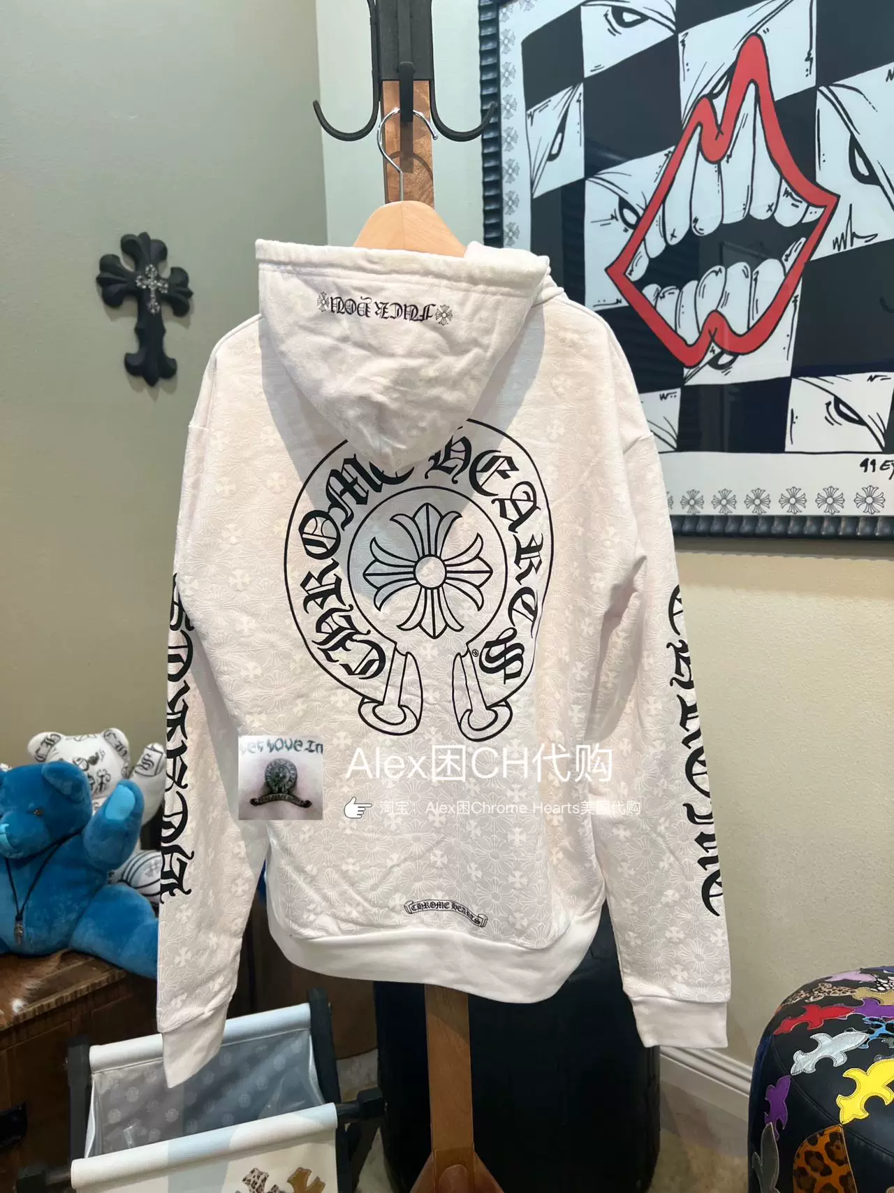 [Сейчас] Американский аутентичный покупатель Chrome Hearts Crox New Dark - узорная белая молния худи