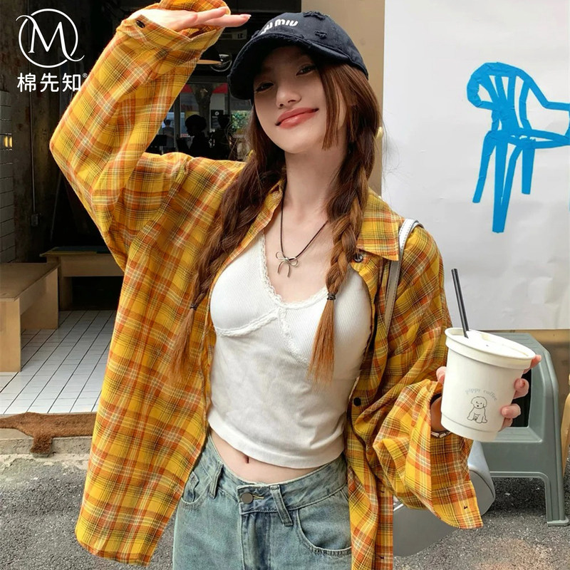 Yellow Plaid Shirt for Women 2026 Autumn Unique and Beautiful New Style Blouse for Layering Long-Sleeve Top Jacket Yellow Plaid Shirt for Women 2026 Autumn Unique and Beautiful New Style Blouse for Layering Long-Sleeve Top Jacket