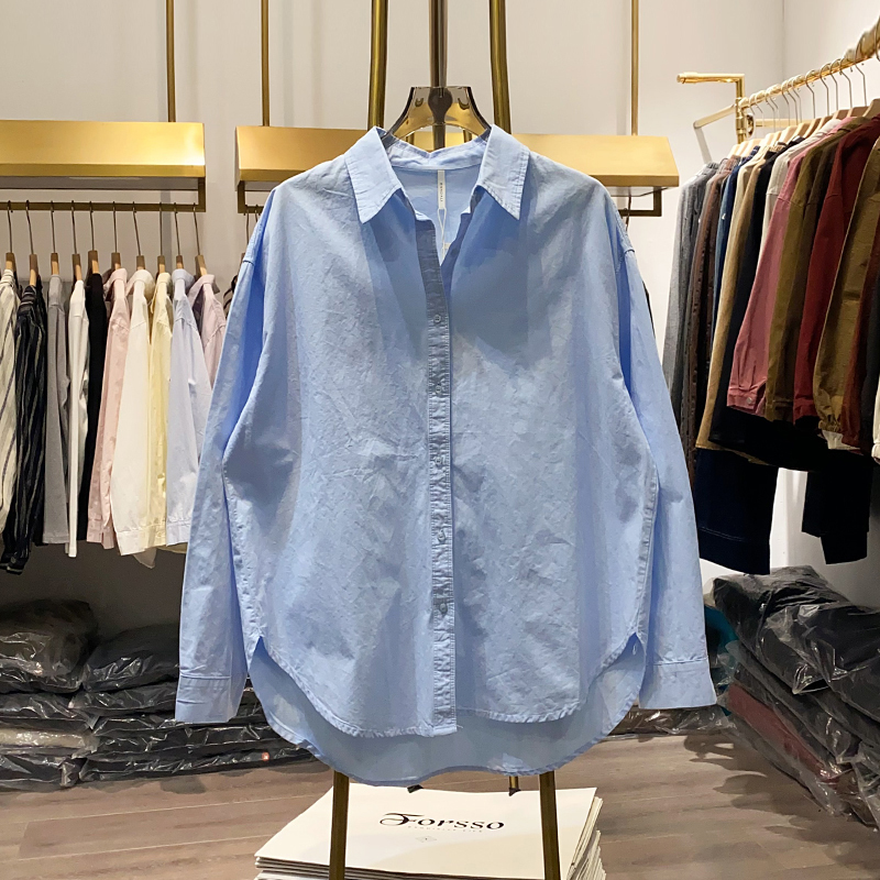 Blue 2026 Spring and Autumn New Basic Versatile Simple Long-Sleeve Shirt for Women, Loose and Slimming Layering Top Blouse Blue 2026 Spring and Autumn New Basic Versatile Simple Long-Sleeve Shirt for Women, Loose and Slimming Layering Top Blouse
