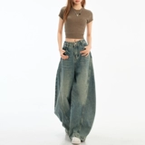 Джинсы, летние модные трендовые ретро штаны, в американском стиле, оверсайз, свободный прямой крой