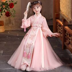 Hanfu-Style Girls' Spring and Autumn Dress 2024 New Autumn Collection Children's Traditional Clothing Autumn Girls' Ancient Style Super Fairy Tang Suit